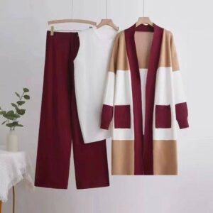 Customize 3 Piece Sets Women Long Cardigan
